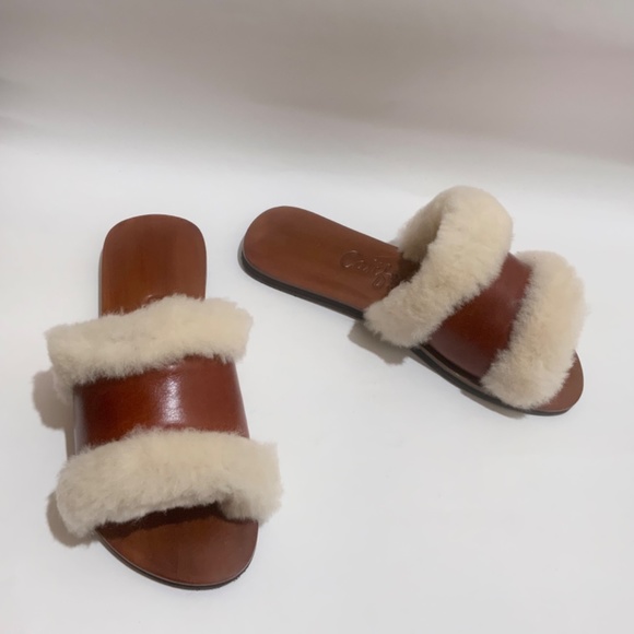Californians Hannah Cognac genuine shearling slippers mules fashion flat sandals - Picture 6 of 16